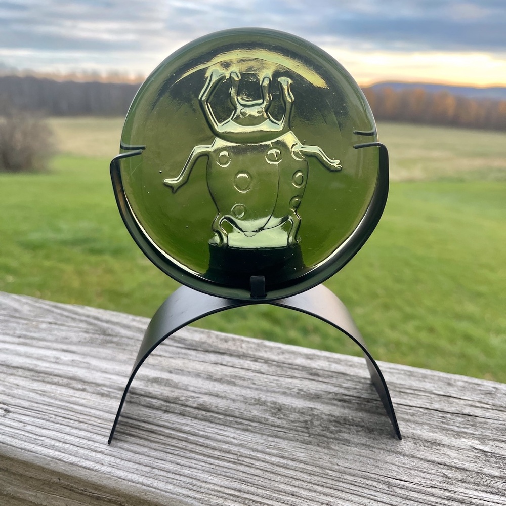 CASABLANCA CANDLE HOLDER - LADYBUG - 4 In Round Green Glass Lady Bug